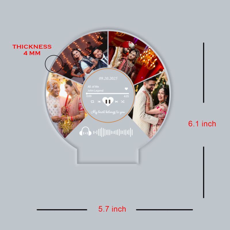 Personalized Photo & Spotify Plaque LED Lamp with Music Player Display, Custom Photo Collage Night Light, Scannable Code Gift for Birthday, Valentines, Anniversary Warm White Light